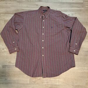 Ralph Lauren Striped Label Vtg Plaid 100% Cotton Button Down Men's Shirt Sz L